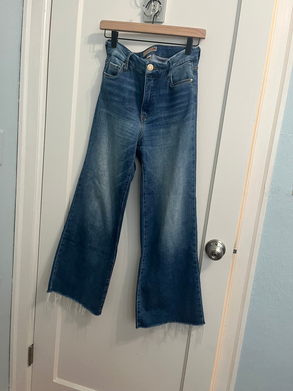 Kut from the Kloth Meg Wide Leg Jeans Women's Sz 0 Medium Wash Raw Hem High Rise